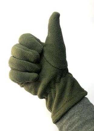 Теплые сенсорные перчатки флисовые турция зимние мужские военные хаки олива5 фото