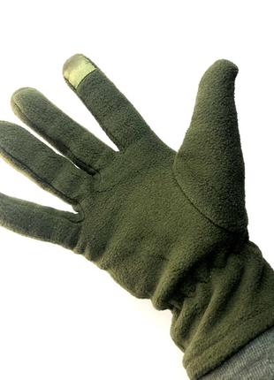 Теплые сенсорные перчатки флисовые турция зимние мужские военные хаки олива6 фото