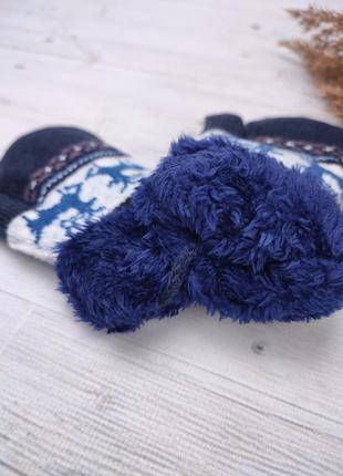 Рукавиці дитячі р. 1-4❄️ подвійні рукавички на шнурівці утеплені ворсовим хутром з шнурівкою - в'язані варежки з оленями 🦌6 фото