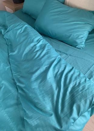 Комплект постельного белья из страйп бязи, бирюза3 фото