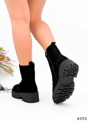 Черные натуральные замшевые зимние ботинки на шнурках шнуровке толстой подошве зима замша6 фото