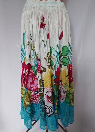 Белая котоновая юбка в яркий цветочный принт* жатка collections etc2 фото