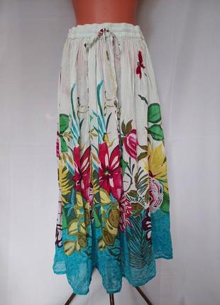 Белая котоновая юбка в яркий цветочный принт* жатка collections etc7 фото