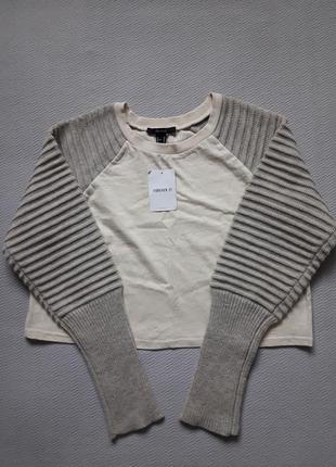 Суперовый хлопковый топ с вязаными рукавами forever 21