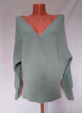 Женский пуловер* джемпер с глубоким декольте бирюзового цвета  lascana(размер 38-40)4 фото