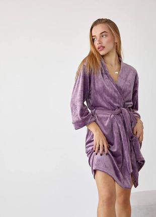 Набір для дому та сну преміум якості піжама трійка халат пижама ліловий лиловый плюш велюр2 фото