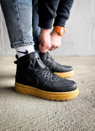 Мужские высокие кожаные кроссовки nike air force gore-tex'black"#найк