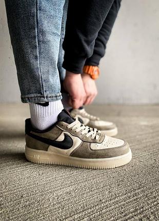 Мужские кожаные кроссовки nike air force low 'brown"#найк