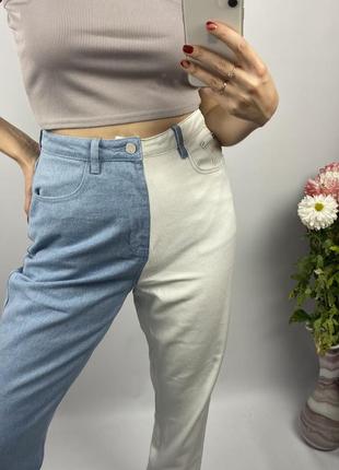 Двокольорові плотні джинси, джинси mom, осінні джинси mom, зимні джинси mom3 фото