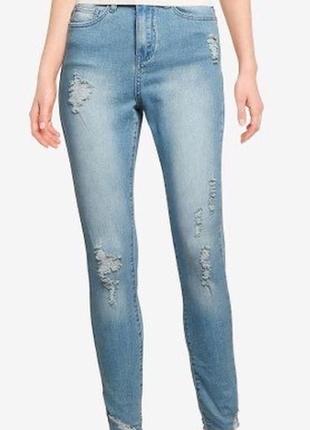 Узкие джинсы скинни с высокой посадкой с потертостями, обтягивающие джинсы, джинсы с высокой талией7 фото