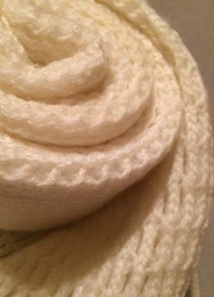 Теплый белоснежный шарф с шерстью и мохером (шапка в подарок!) крупная вязка 2 м4 фото