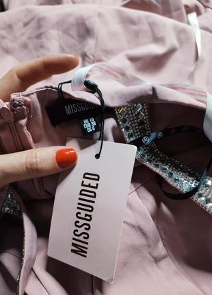 Missguided платье розовое пудровое длинное макси новое вечернее нарядное праздничное с камнями7 фото