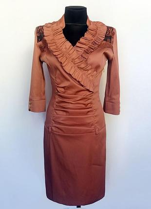 Стильне плаття, вставки вишивки. коричнева бронза. туреччина. нове, р. 42-48