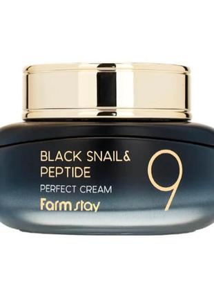 Антивозрастной крем для лица с пептидами и черной улиткой farmstay black snail & peptide 9 perfect cream1 фото
