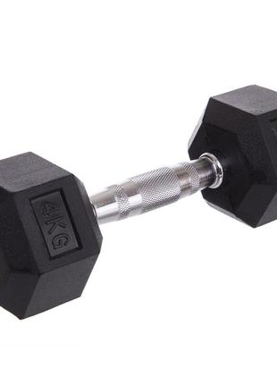 Гантель 4 кг обгумована 1 шт. цілісна шестигранна гексагональна sc-8013-4
