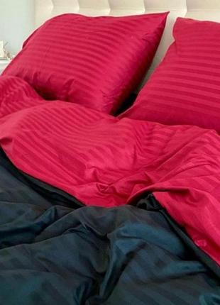 Двуспальный комплект постельного белья " черный, красный ", страйп сатин "виталина"