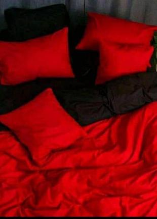 Полуторний однотонний комплект постільної білизни "червоний, чорний", бязь голд люкс "віталіна"1 фото