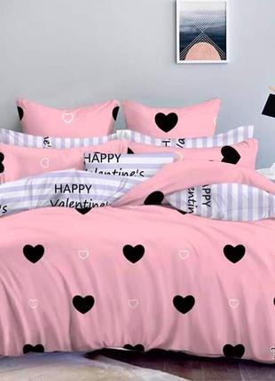 Полуторный комплект постельного белья " сердца, полоска happy valentine's ", бязь голд люкс "виталина"
