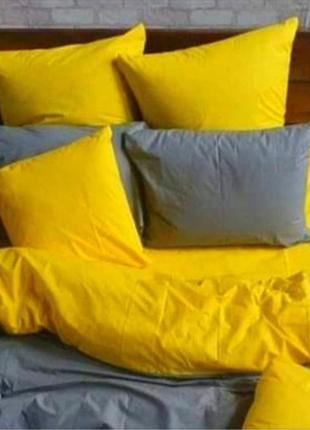 Сімейний однотонний комплект постільної білизни "жовтий, сірий", бязь голд люкс "віталіна"