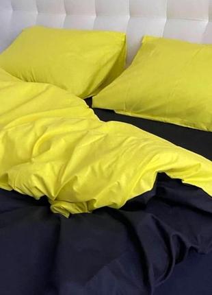 Двуспальный однотонный комплект постельного белья " черный, желтый ", бязь  люкс "виталина"