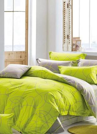 Сімейний комплект постільної білизни (150*220) " вензель, завитки сірий, салатові ", бязь голд люкс, "віталіна"
