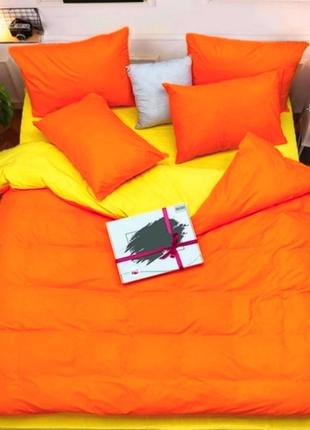 Полуторный однотонный комплект постельного белья " оранжевый, желтый, коралловый ", бязь голд  люкс "виталина"1 фото