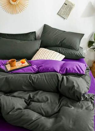 Полуторный однотонный комплект постельного белья " серый, фиолетовый, графитовый ", бязь голд люкс "виталина"