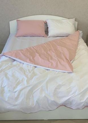 Двуспальный однотонный комплект постельного белья " белый, розовый ", бязь голд  люкс "виталина"