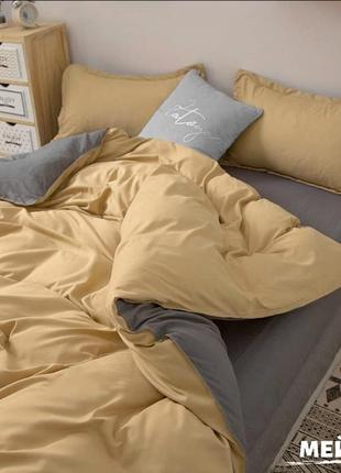 Семейный однотонный комплект постельного белья " бежевый, серый ", бязь голд  люкс "виталина"1 фото