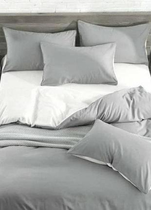 Полуторный однотонный комплект постельного " серый, белый ", бязь голд люкс "виталина"1 фото