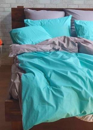 Полуторний однотонний комплект постільної білизни "бірюзовий, салатовий, сірий", бязь голд люкс "віталіна"