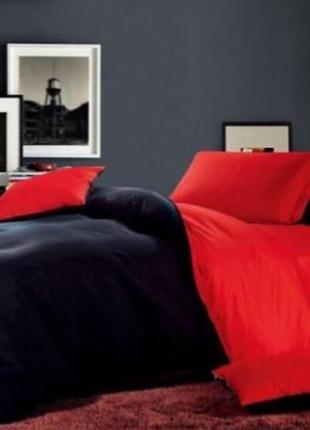 Семейный однотонный комплект постельного белья " красный, черный ", бязь голд  люкс "виталина"