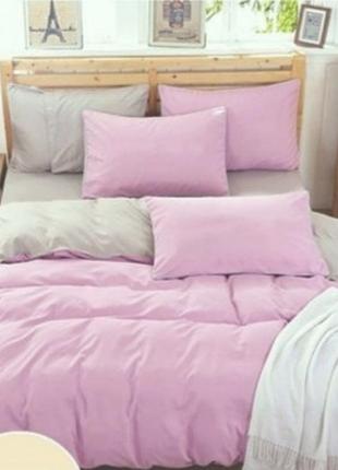 Полуторний однотонний комплект постільної білизни "розовий, сірий", бязь голд люкс "віталіна"1 фото