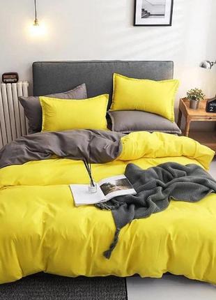 Полуторный однотонный комплект постельного белья " серый, желтый ", бязь голд  люкс "виталина"1 фото