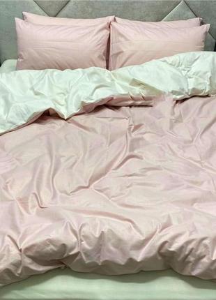 Полуторний однотонний комплект постільної білизни "білий, рожевий", бязь голд люкс "віталіна"