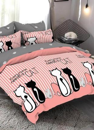 Двоспальний комплект постільної білизни " коти, сірий ", бязь голд люкс "віталіна"1 фото