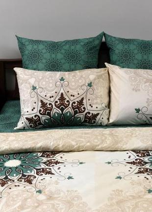 Євро комплект постільної білизни "східний мотив, абстракція зелений", бязь голд люкс, "віталіна"