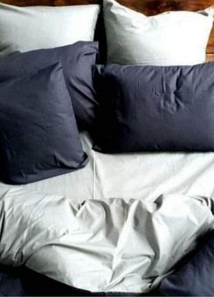 Євро однотонний комплект постільної білизни "чорний, сірий", бязь голд люкс "віталіна"