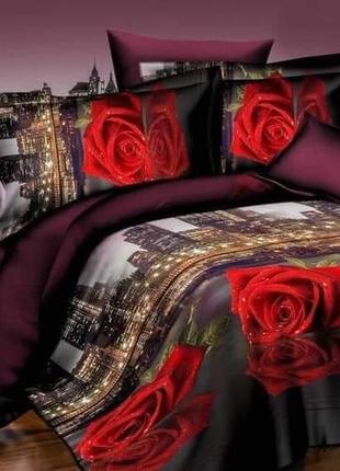 Евро комплект постельного белья " город, нью-йорк, розы, цветы ", бязь голд люкс, "виталина"