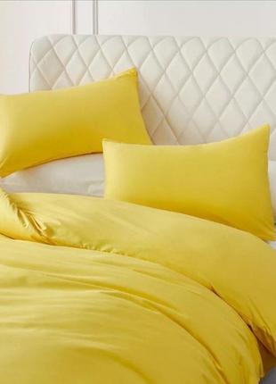 Полуторный однотонный комплект постельного белья " желтый, белый ", бязь голд  люкс "виталина"