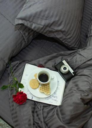 Євро однотонний комплект постільної білизни "графітовий темно сірий смужка", бязь голд люкс "віталіна"