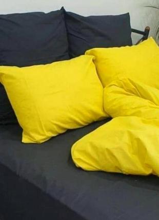 Двуспальный однотонный комплект постельного белья " черный, желтый ",  бязь голд  люкс "виталина"