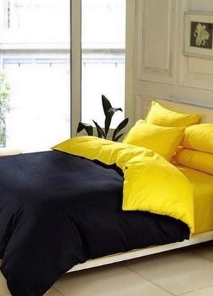 Семейный однотонный комплект постельного белья " желтый, черный ", бязь голд  люкс "виталина"
