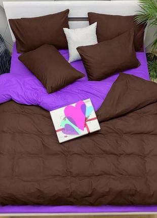 Двоспальний однотонний комплект постільної білизни "шоколадний, фіолетовий", бязь голд люкс "віталіна"1 фото