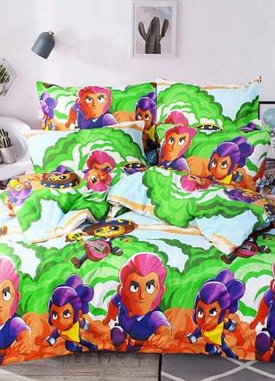 Дитячий, підлітковий, полуторний комплект постільної білизни 150*220 "бравл старс", бязь голд люкс "віталіна"