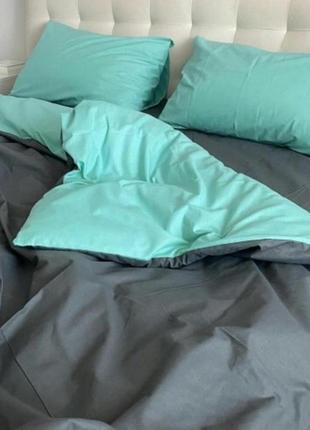 Двуспальный однотонный комплект постельного белья " серый, бирюзовый, графитовый ", бязь голд  люкс "виталина"