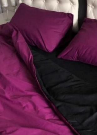 Полуторный однотонный комплект постельного белья " черный, фуксия, фиолетовый ", бязь голд  люкс "виталина"