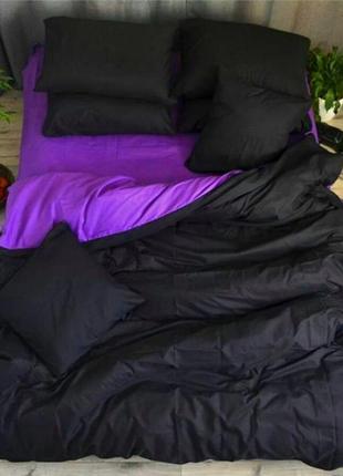 Сімейний однотонний комплект постільної білизни "чорний, фіолетовий, бузковий", бязь голд люкс "віталіна"