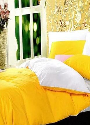 Двоспальний однотонний комплект постільної білизни "білий, жовтий", бязь люкс "віталіна"