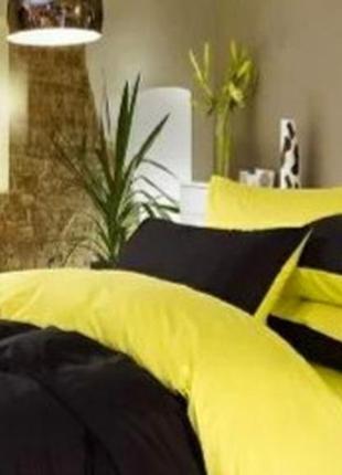 Семейный однотонный комплект постельного белья " желтый, черный ", бязь голд  люкс "виталина"